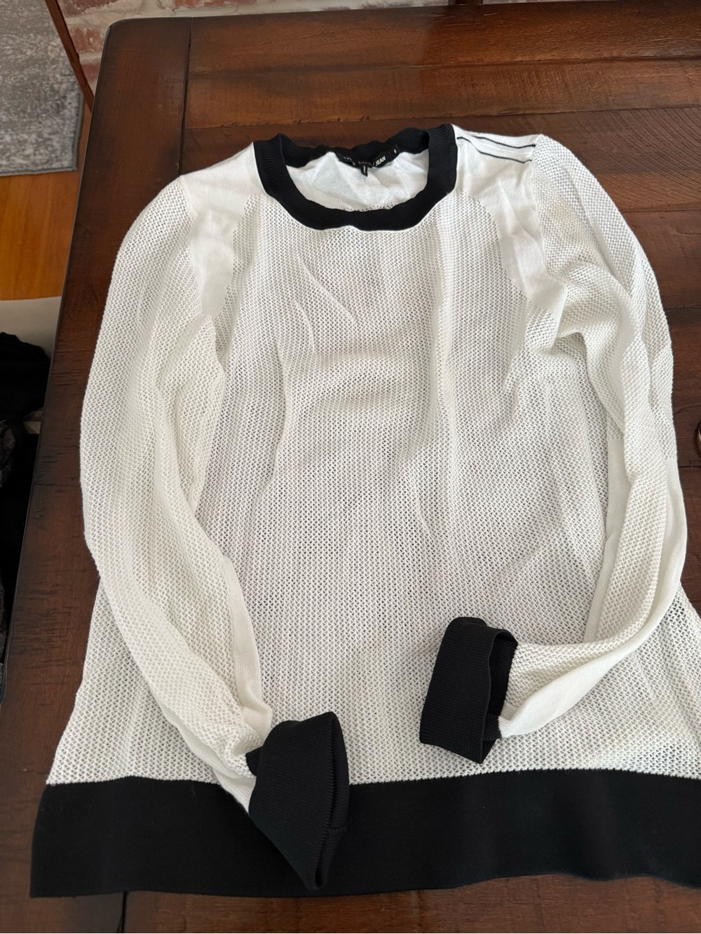 rag & bone White Knit Crewneck Sweater with Black Trim